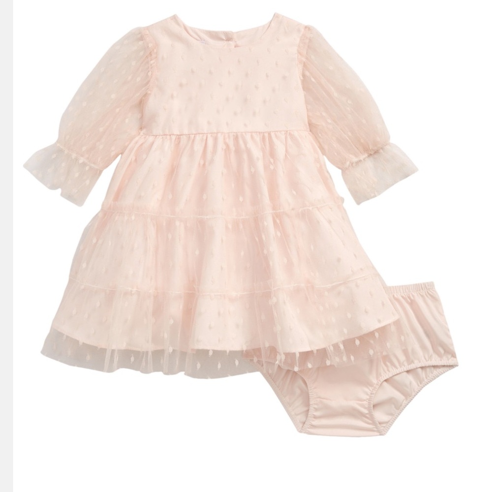 Nordstrom Pink Tiered Dot Baby Dress with Bloomers